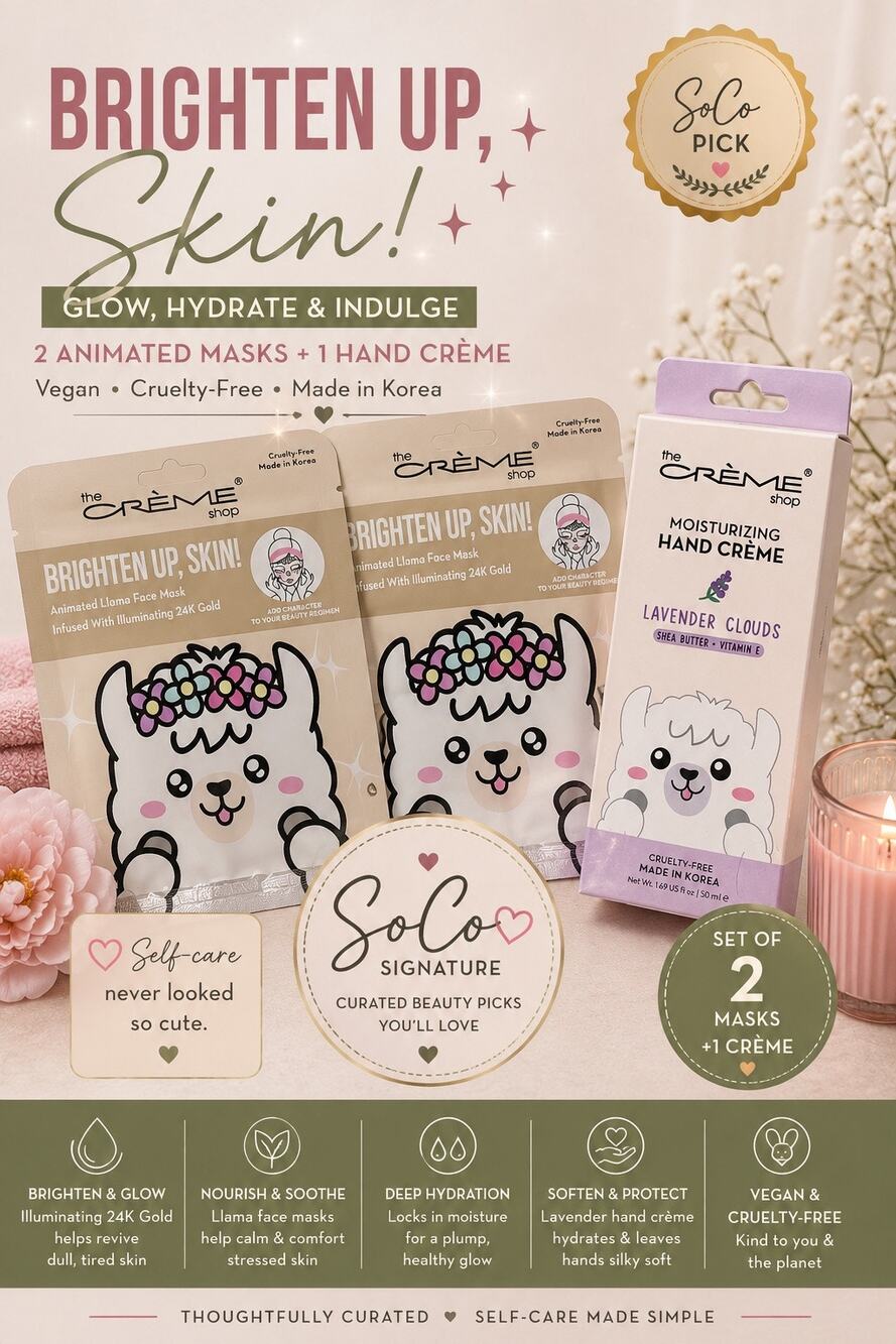 The Crème Shop Llama Face Mask & Lavender Hand Lotion Gift Set of 3